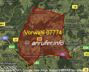 Vorwahlkarte 07774 – Eigeltingen