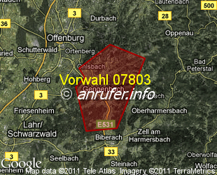 Vorwahlkarte 07803 – Gengenbach