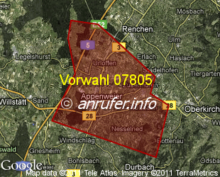 Vorwahlkarte 07805 – Appenweier