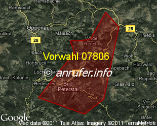 Vorwahlkarte 07806 – Bad Peterstal-Griesbach