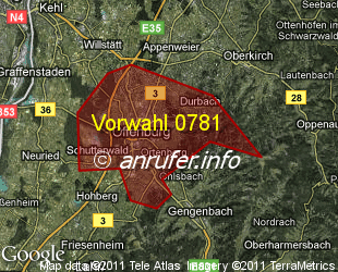 Vorwahlkarte 0781 – Offenburg