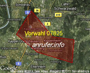 Vorwahlkarte 07825 – Kippenheim