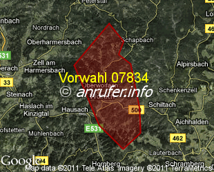 Vorwahlkarte 07834 – Wolfach