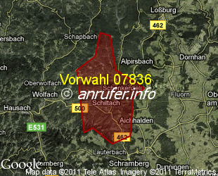 Vorwahlkarte 07836 – Schiltach