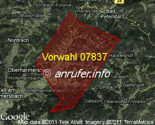 Vorwahlkarte 07837 – Oberharmersbach
