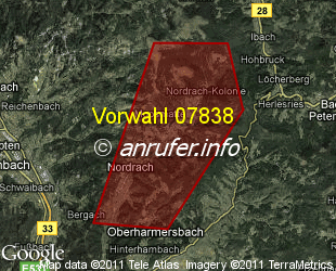 Vorwahlkarte 07838 – Nordrach