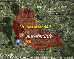 Vorwahlkarte 07843 – Renchen