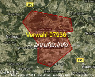 Vorwahlkarte 07936 – Schrozberg-Bartenstein