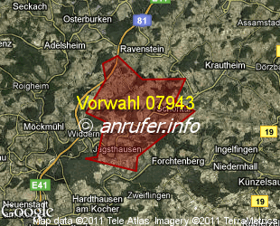 Vorwahlkarte 07943 – Schöntal Jagst