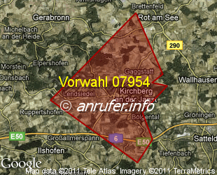 Vorwahlkarte 07954 – Kirchberg an der Jagst