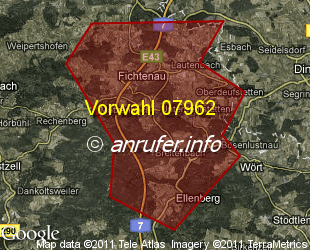 Vorwahlkarte 07962 – Fichtenau