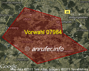 Vorwahlkarte 07964 – Stödtlen