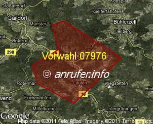 Vorwahlkarte 07976 – Sulzbach-Laufen