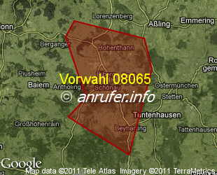 Vorwahlkarte 08065 – Tuntenhausen-Schönau