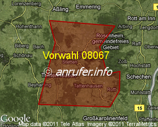 Vorwahlkarte 08067 – Tuntenhausen