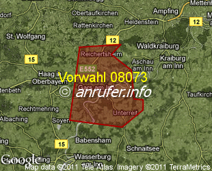 Vorwahlkarte 08073 – Gars a Inn