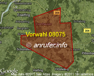 Vorwahlkarte 08075 – Amerang