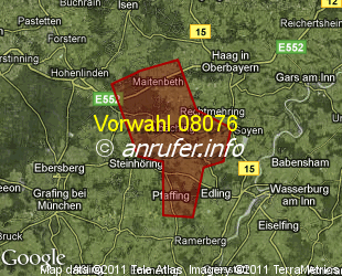 Vorwahlkarte 08076 – Pfaffing