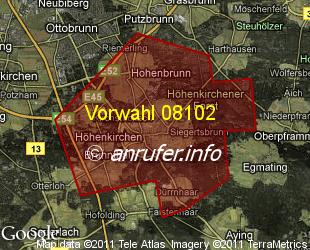 Vorwahlkarte 08102 – Höhenkirchen-Siegertsbrunn