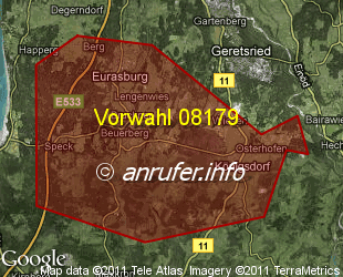 Vorwahlkarte 08179 – Eurasburg a d Loisach