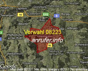 Vorwahlkarte 08223 – Ichenhausen