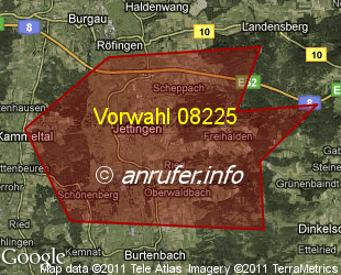 Vorwahlkarte 08225 – Jettingen-Scheppach