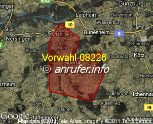 Vorwahlkarte 08226 – Bibertal