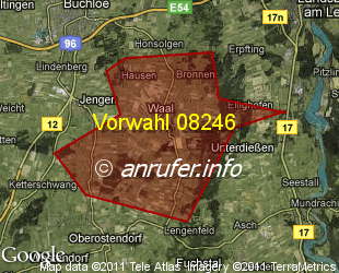 Vorwahlkarte 08246 – Waal