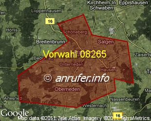 Vorwahlkarte 08265 – Pfaffenhausen Schwab