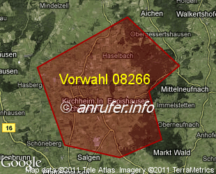 Vorwahlkarte 08266 – Kirchheim i Schw