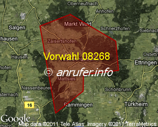 Vorwahlkarte 08268 – Tussenhausen