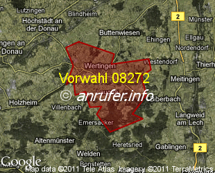 Vorwahlkarte 08272 – Wertingen