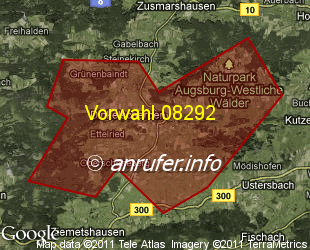 Vorwahlkarte 08292 – Dinkelscherben