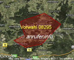 Vorwahlkarte 08295 – Altenmünster Schwab