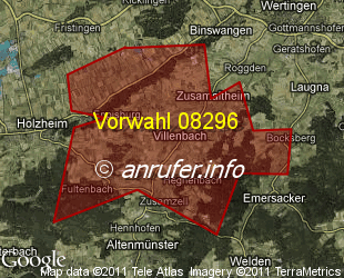 Vorwahlkarte 08296 – Villenbach