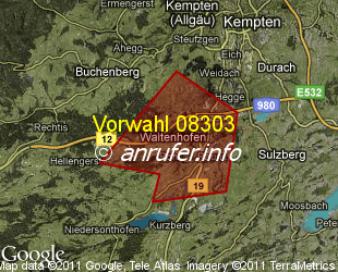 Vorwahlkarte 08303 – Waltenhofen