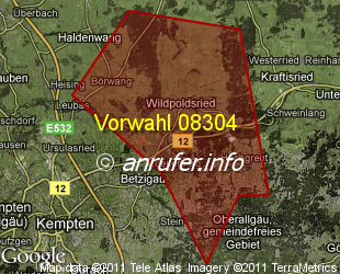 Vorwahlkarte 08304 – Wildpoldsried