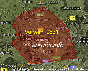 Vorwahlkarte 0831 – Kempten Allgäu