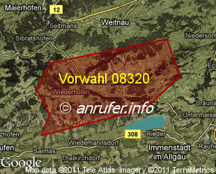 Vorwahlkarte 08320 – Missen-Wilhams