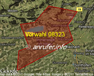 Vorwahlkarte 08323 – Immenstadt i Allgäu