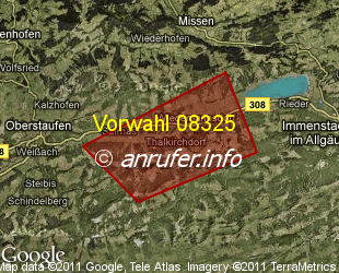 Vorwahlkarte 08325 – Oberstaufen-Thalkirchdorf