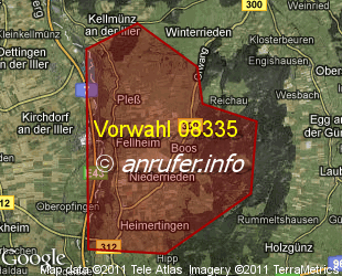 Vorwahlkarte 08335 – Fellheim