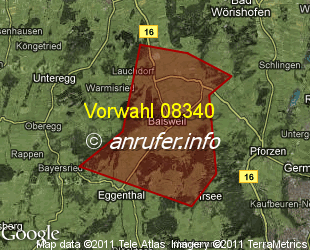 Vorwahlkarte 08340 – Baisweil