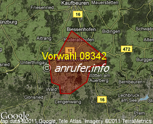Vorwahlkarte 08342 – Marktoberdorf