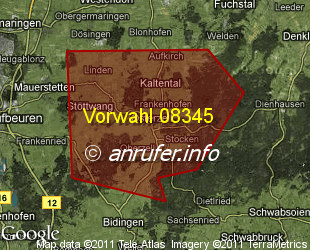 Vorwahlkarte 08345 – Stöttwang