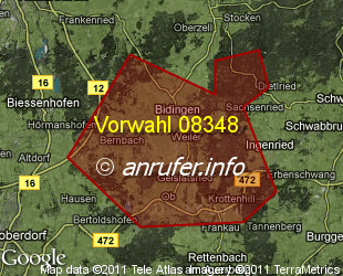 Vorwahlkarte 08348 – Bidingen
