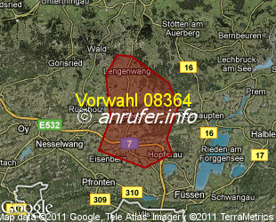 Vorwahlkarte 08364 – Seeg