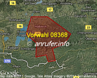 Vorwahlkarte 08368 – Halblech