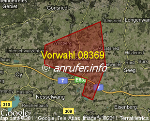 Vorwahlkarte 08369 – Rückholz