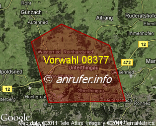Vorwahlkarte 08377 – Unterthingau